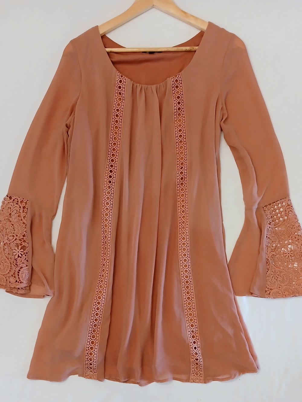 Sequin Hearts Rust Lace-Trim Long Sleeve Dress